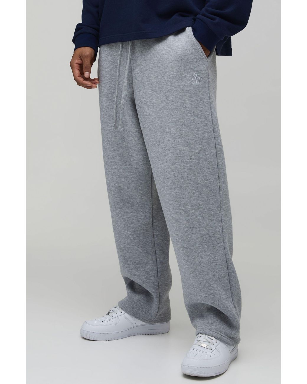 BoohooMAN Gray Baggy Bm Scroll Barrel Fit Joggers for men