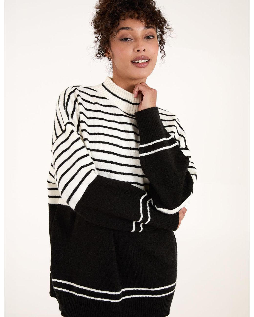 Blue Vanilla Black Mixed Stripe Round Neck Jumper