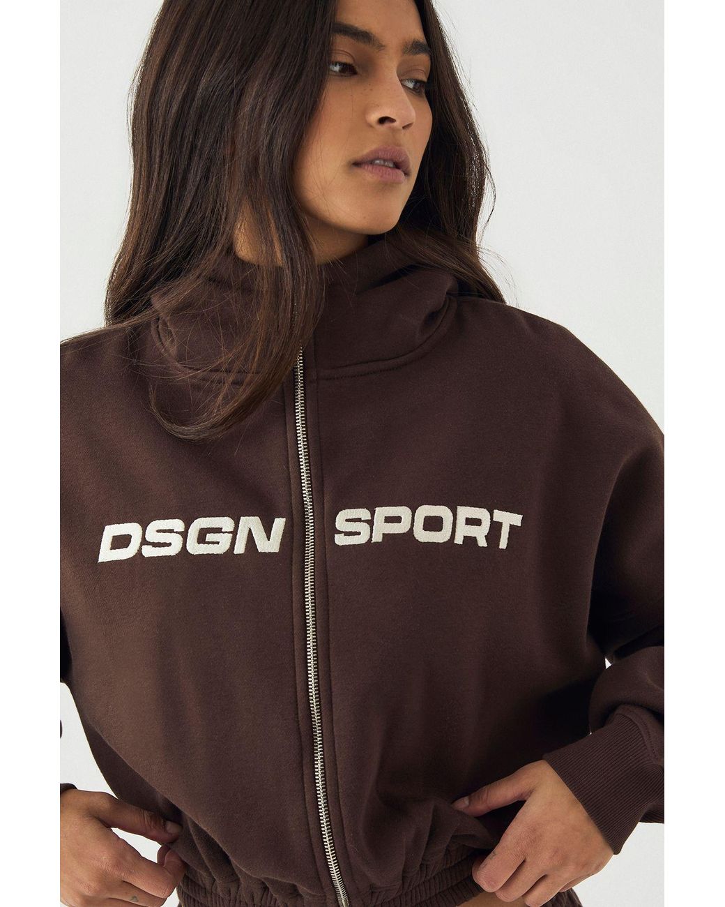DSGN Studio Brown Sport Boxy Zip Through Hooded Tracksuit