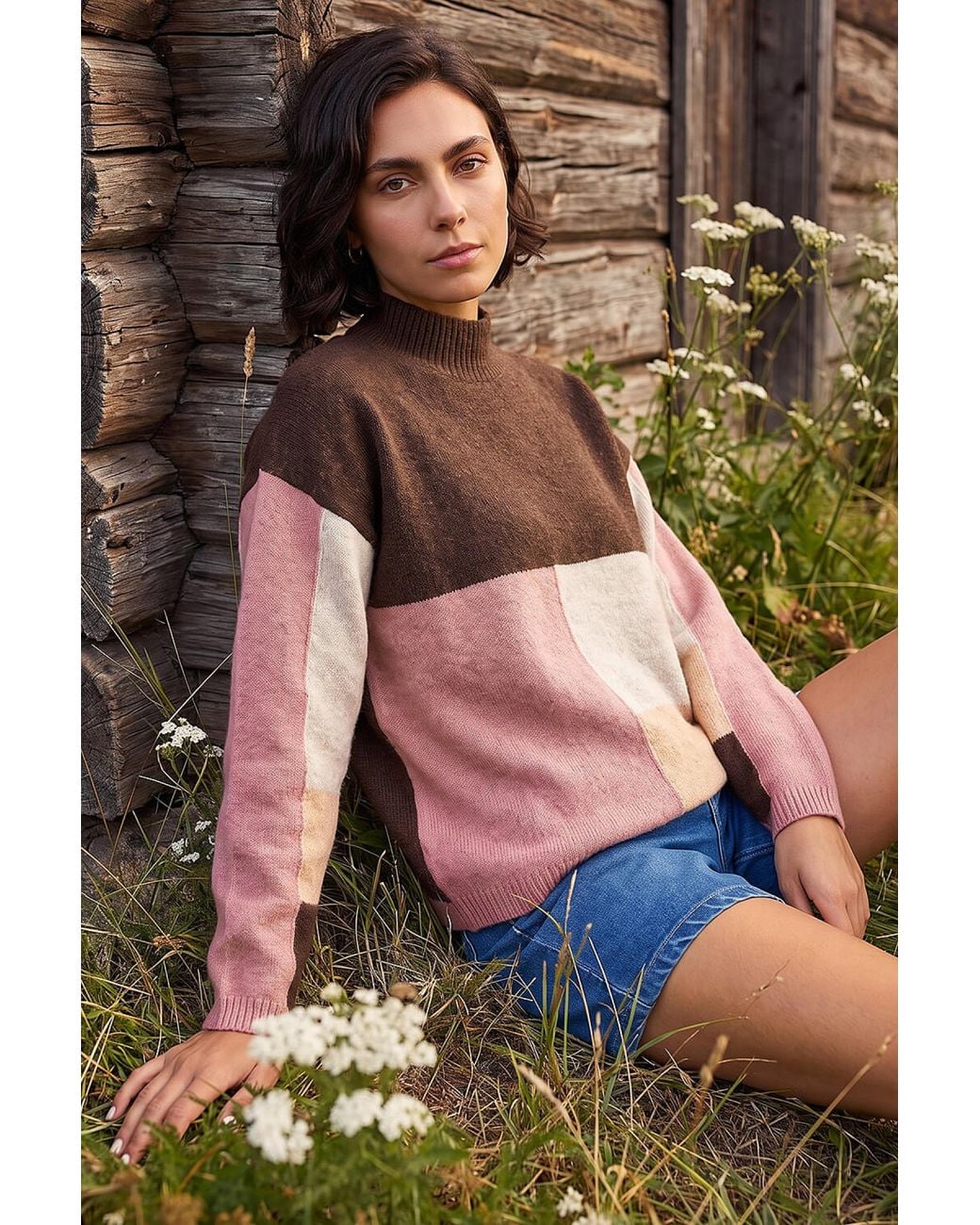 Roman Brown Colour Block Marl Knit Jumper