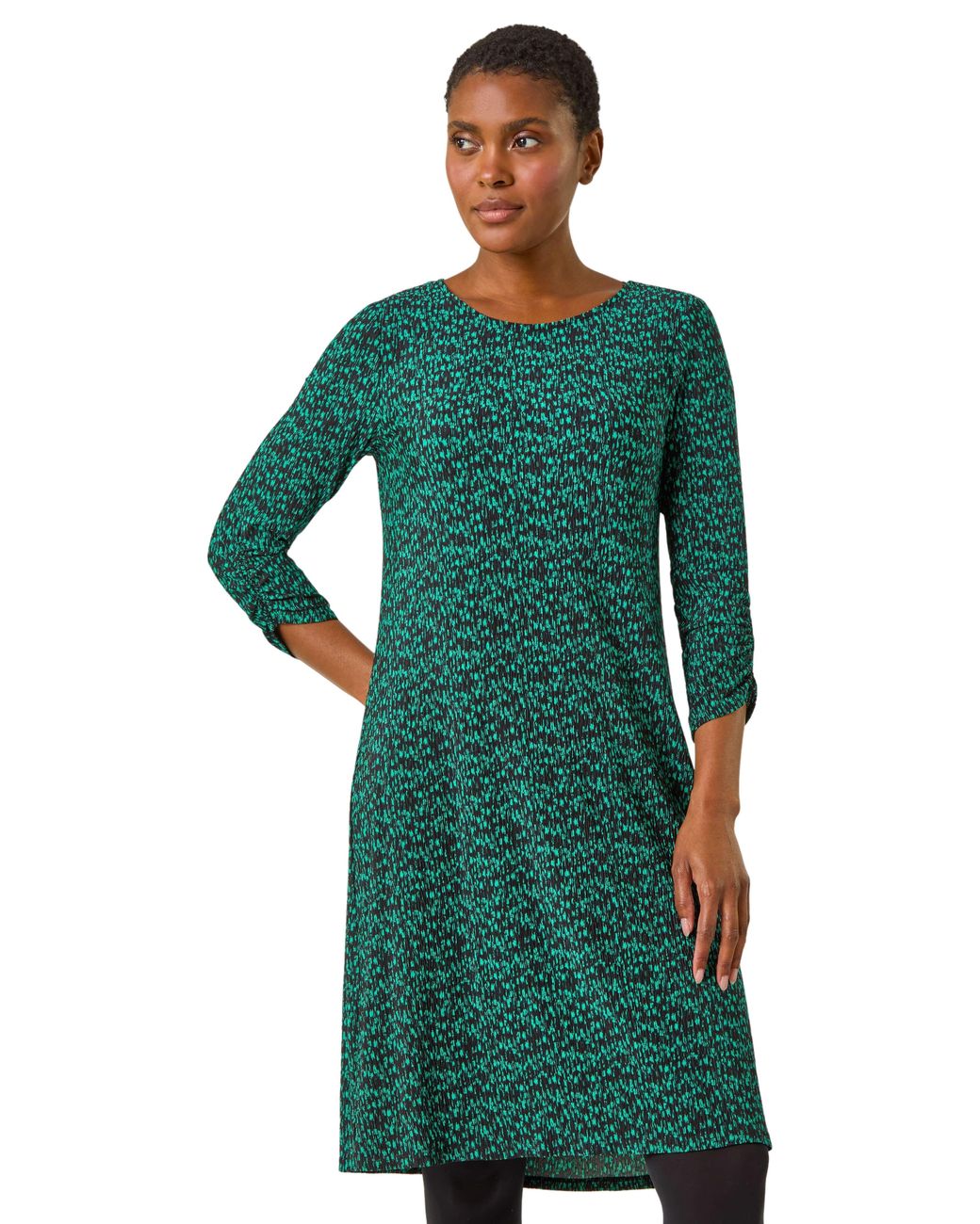Roman Green Abstract Print Swing Hem Dress