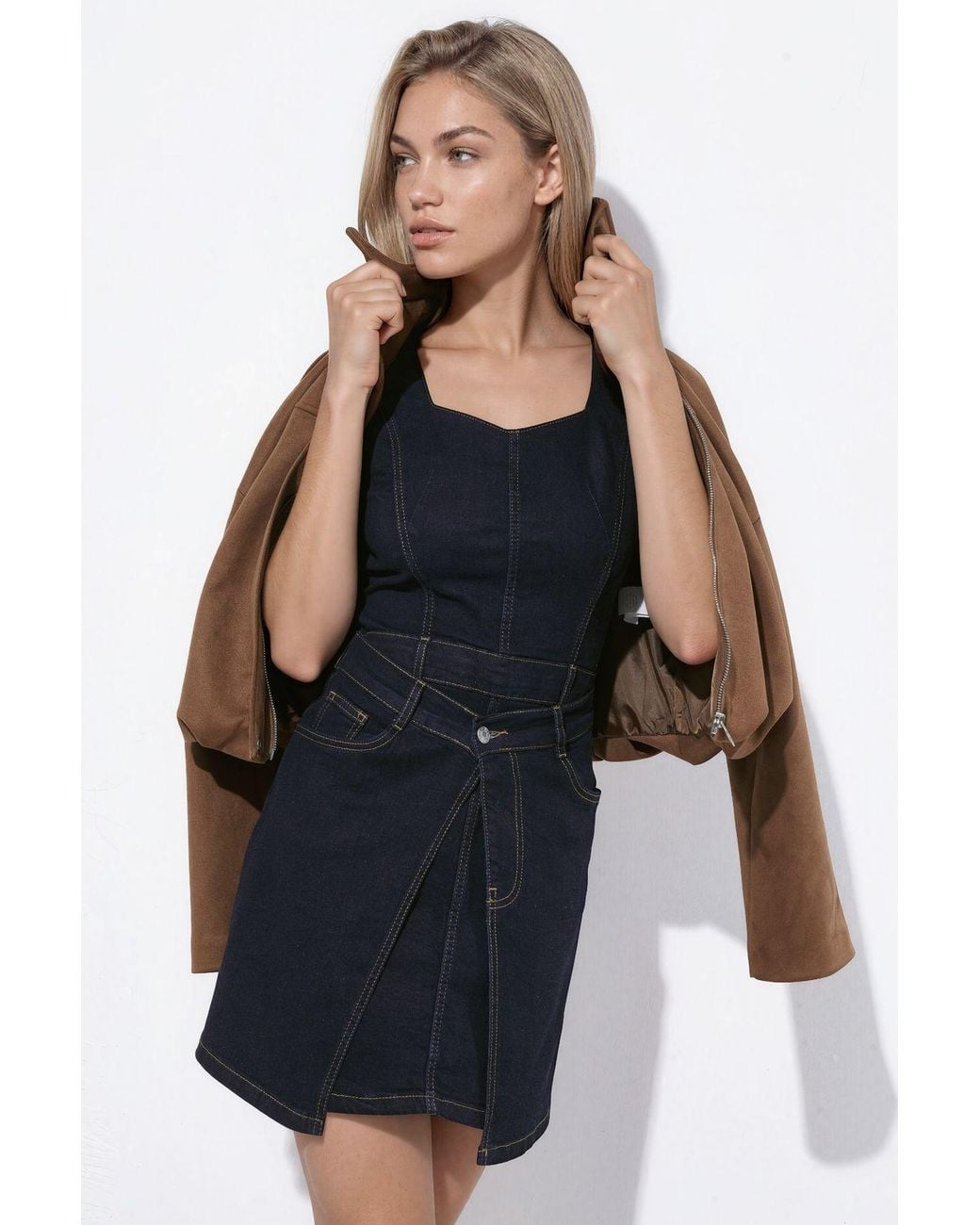 Hiccup Black Strappy Denim Mini Dress