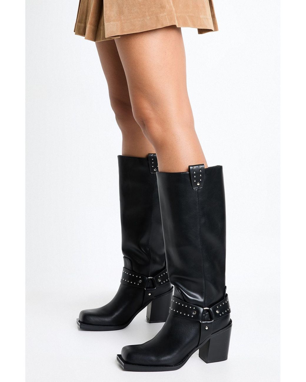 Boohoo Black Western Studded Detail Biker Boots