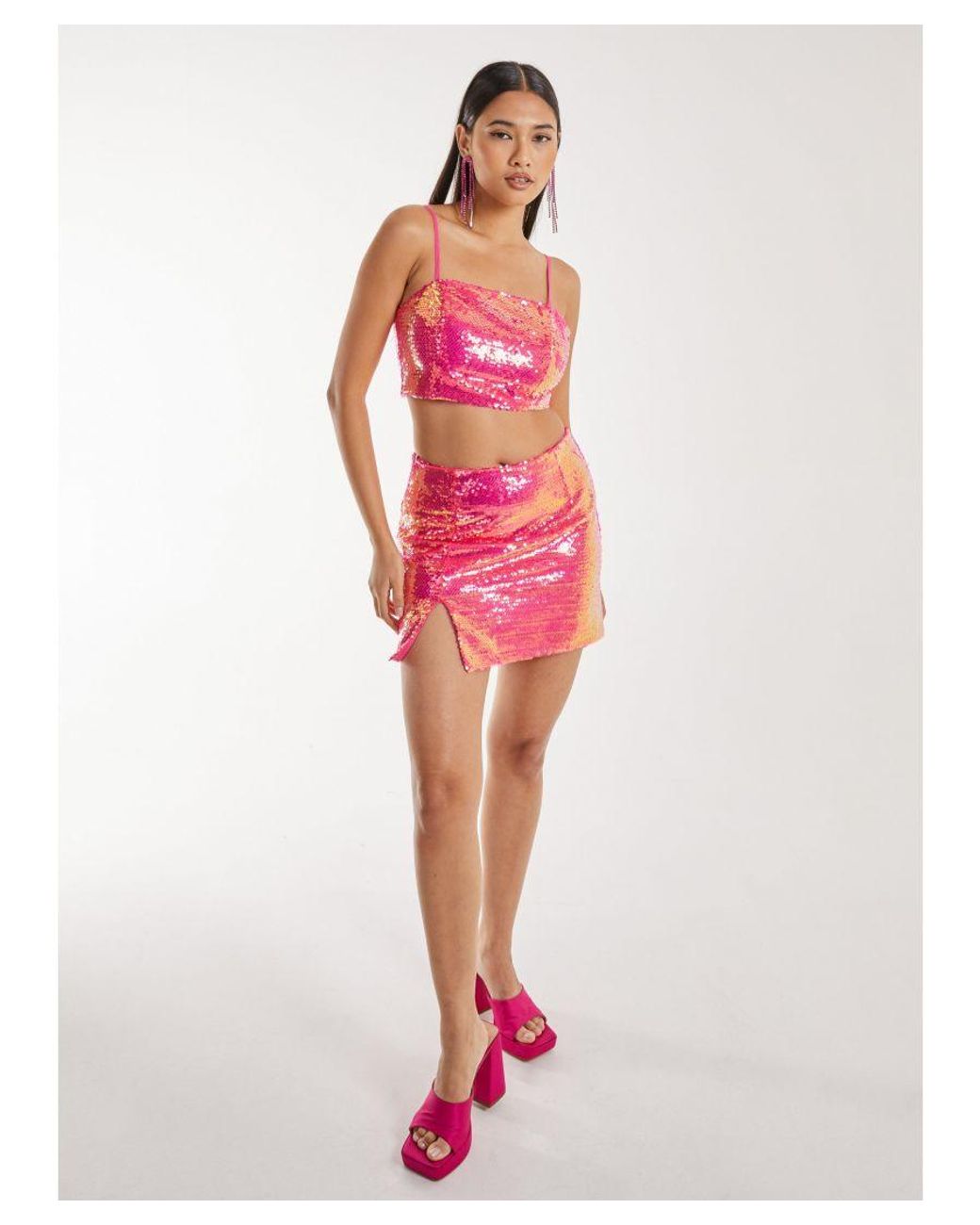 Pink Vanilla Pink Sequin Mini Skirt With Split