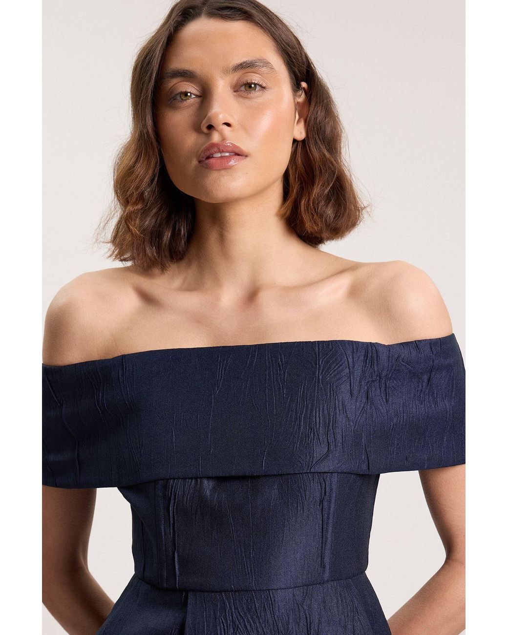 Karen Millen Blue Textured Tailored Twill Bandeau Top