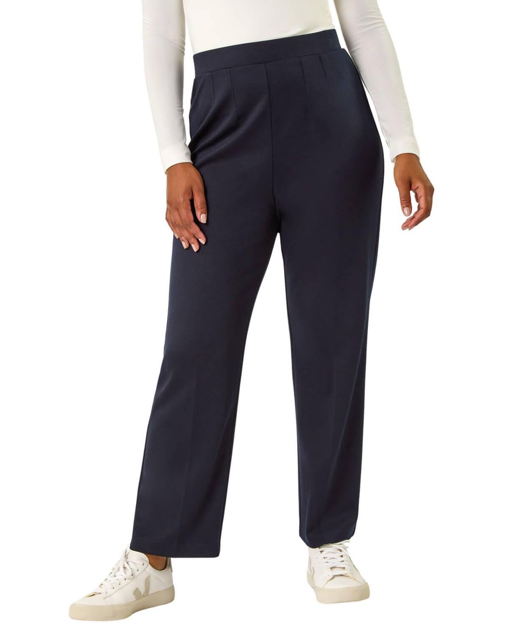 Roman Blue Petite Straight Leg Ponte Stretch Trouser