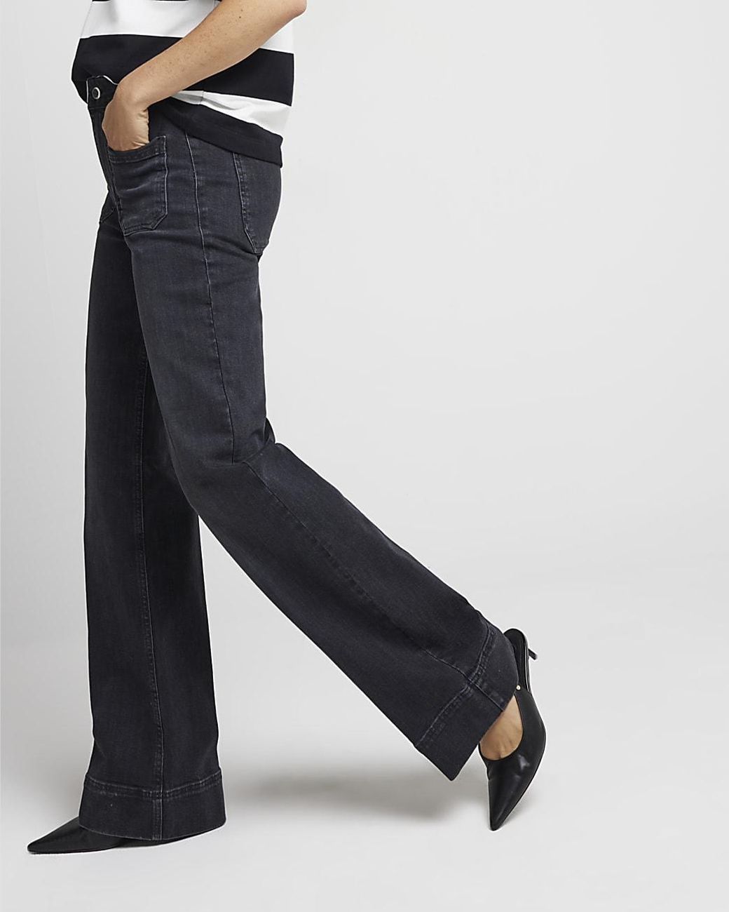 River Island Blue High Waisted Pocket Wide Leg Jeans