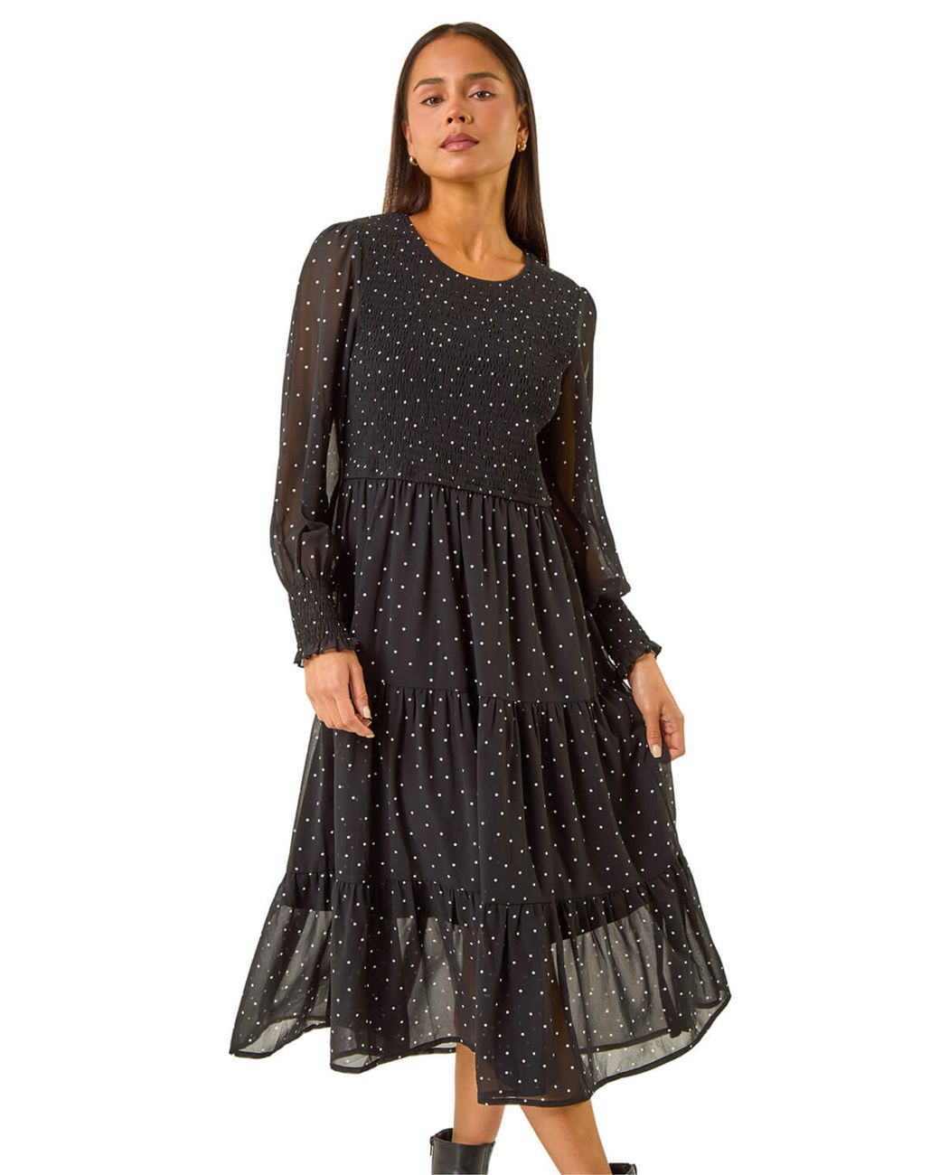 Roman Black Petite Spot Print Dress