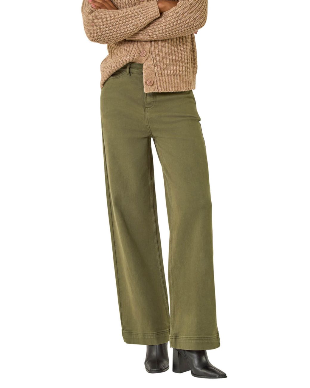 Roman Green Cotton Blend Wide Leg Stretch Jeans