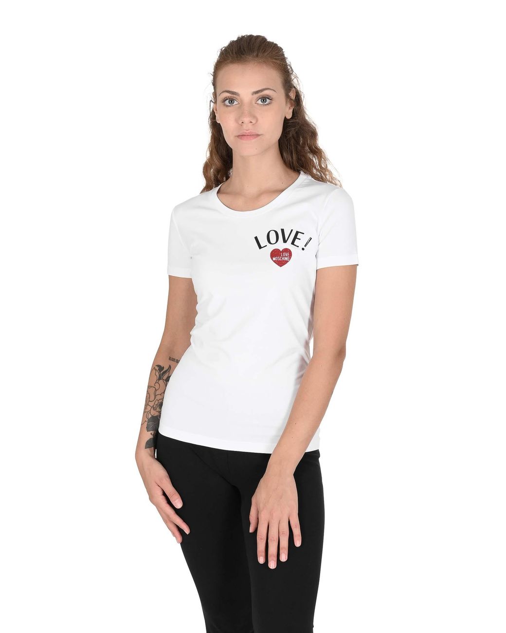Love Moschino White Hort Leeve Crew Neck Tee