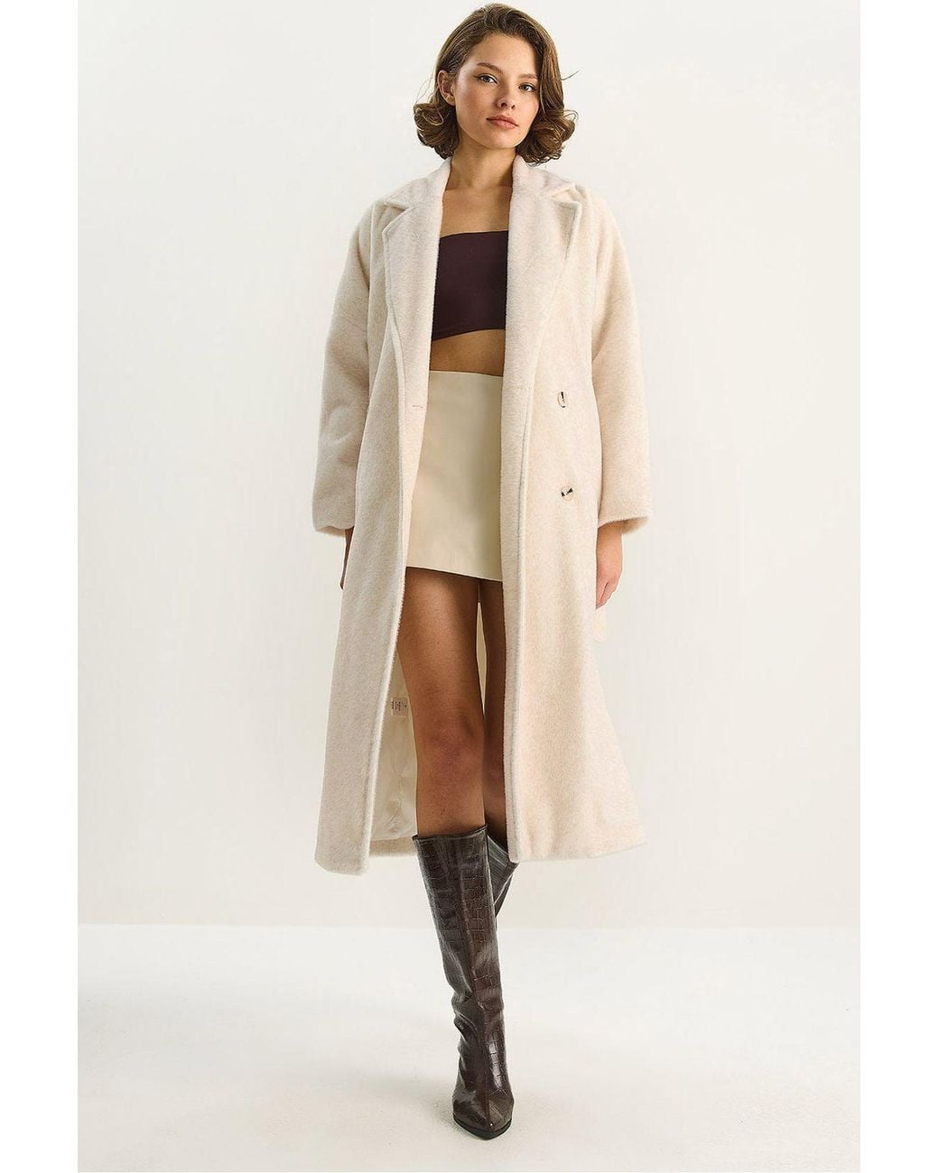 Bianco Lucci Natural Plush Buttoned Coat