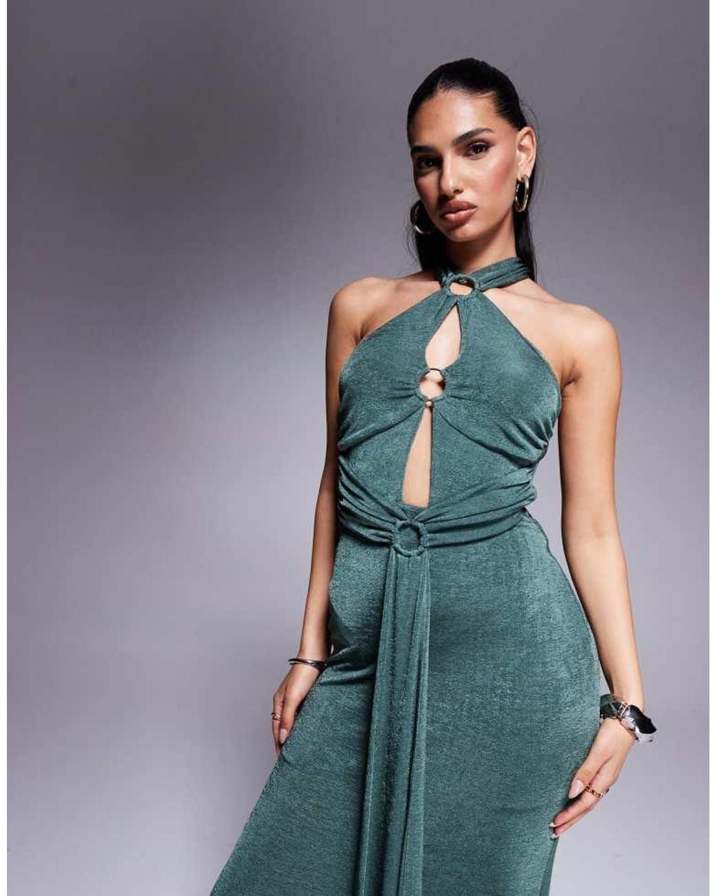 ASOS Blue Ring Detail Maxi Dress With Tie Back And Sash