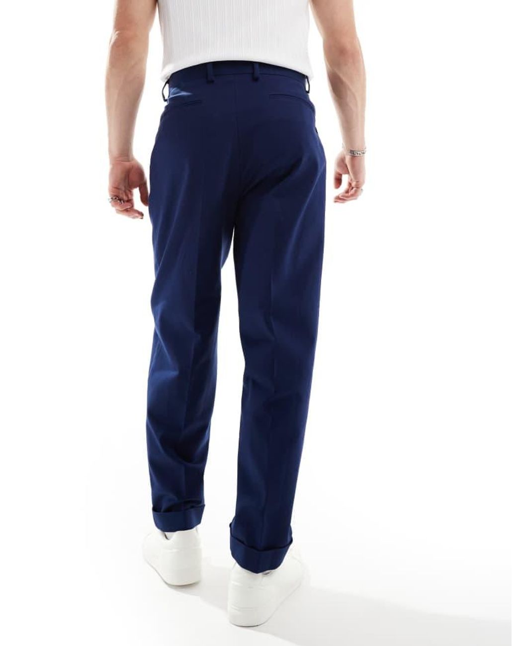 ASOS Blue Smart Premium Cotton Oversized Tapered Chino Trousers for men