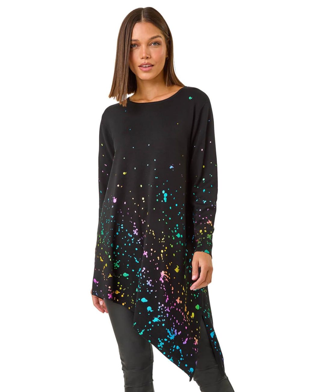 Roman Black Border Splash Foil Print Tunic