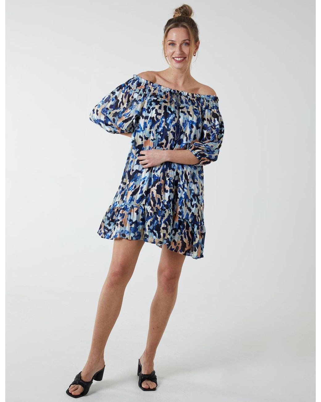 Blue Vanilla Blue Sheared Neck Bardot Dress
