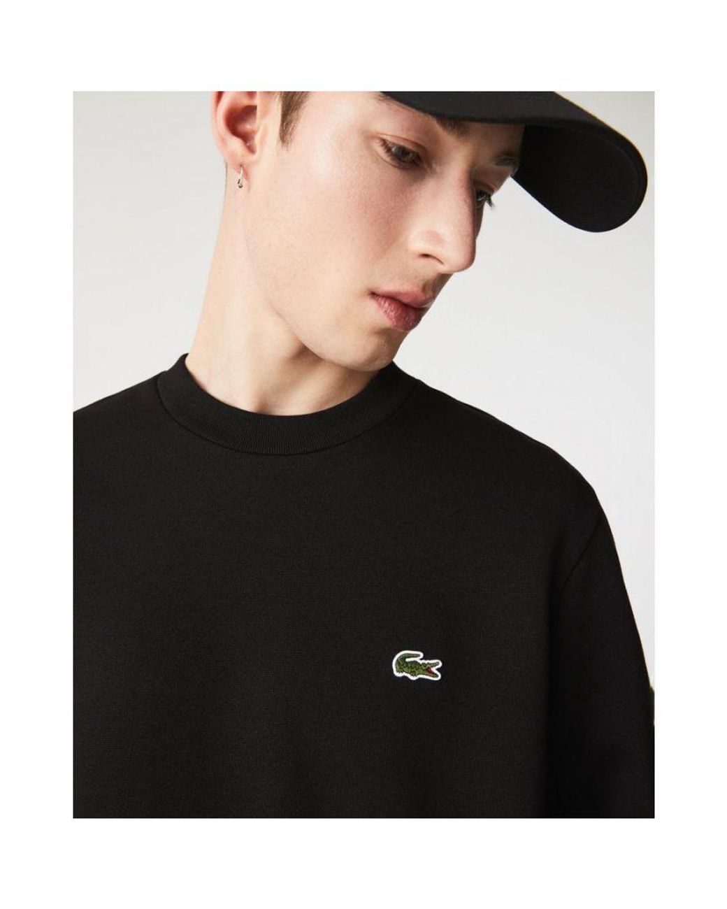 Lacoste Black Crew Neck Fleece Sweatshirt Cotton for men