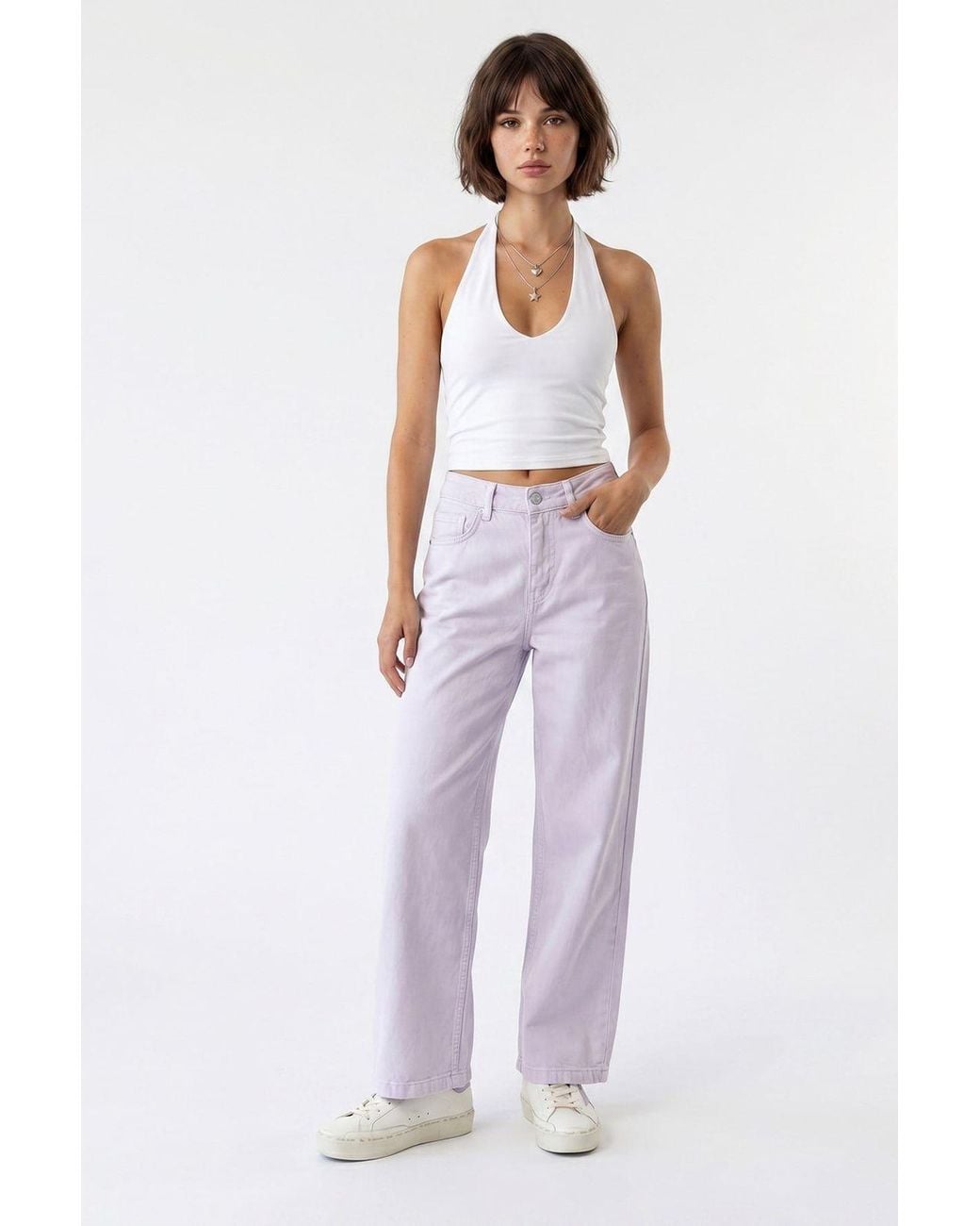 MixRay Purple High-Waist Wide-Leg Cotton Jeans
