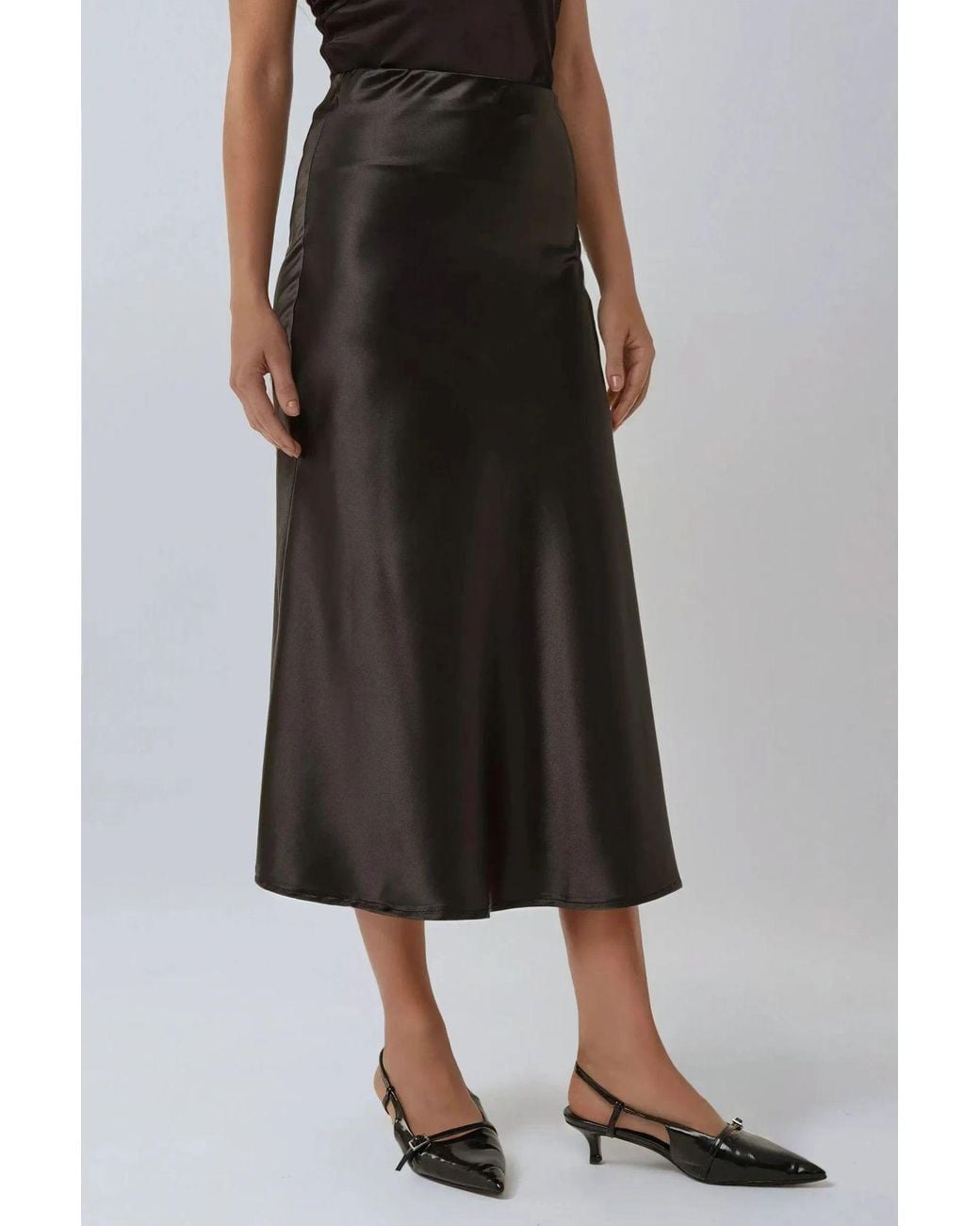 Hiccup Black High-Waist Satin Midi Skirt