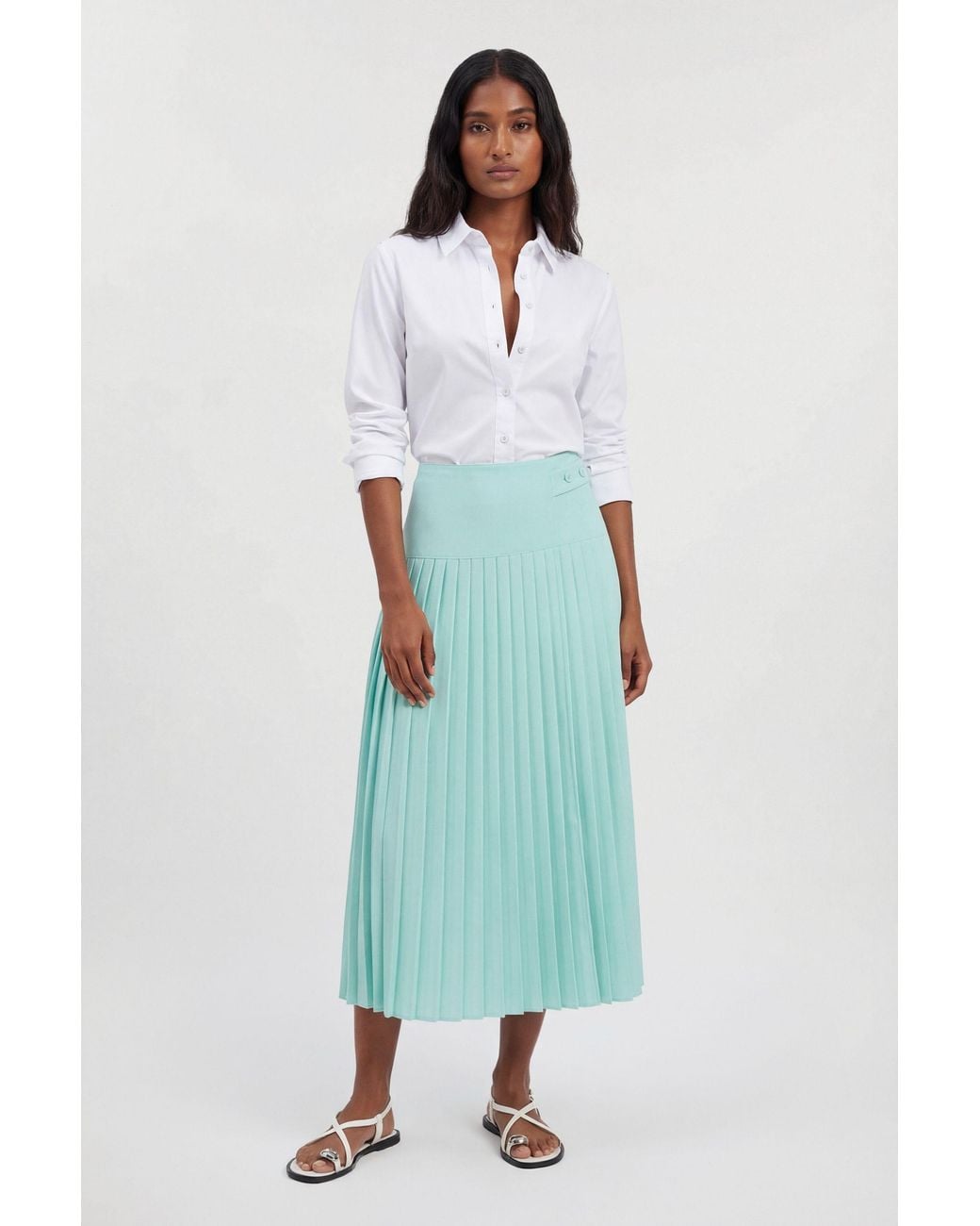 Karen Millen Blue Satin Tux Tailored Pleated Skirt