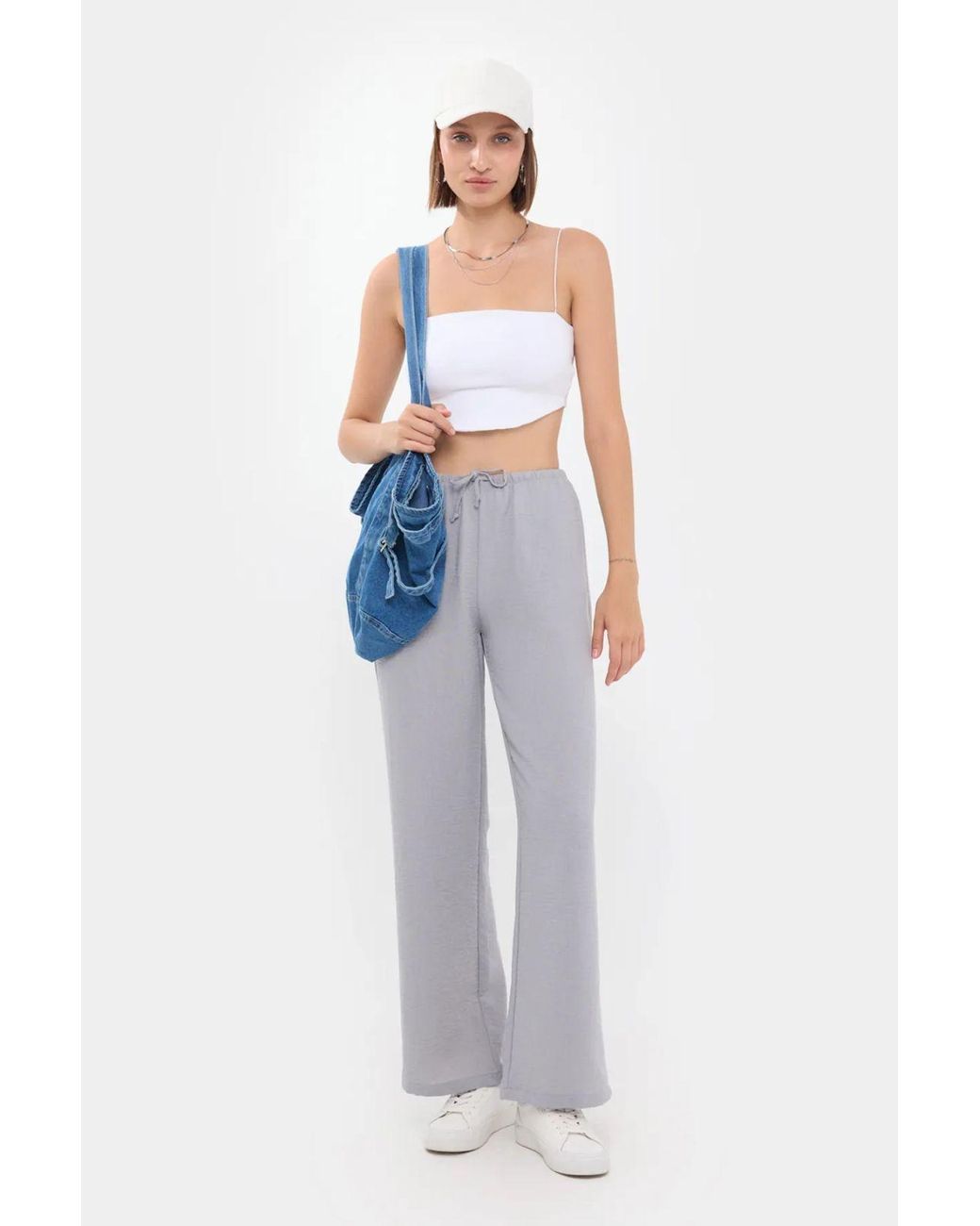 Hiccup Blue High-Waist Straight-Leg Trousers With Drawstring