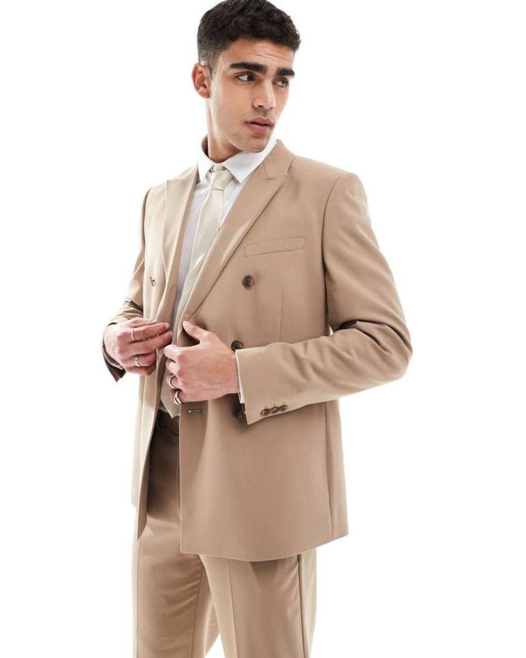 ASOS Natural Double Breasted Regular Suit Jacket for men