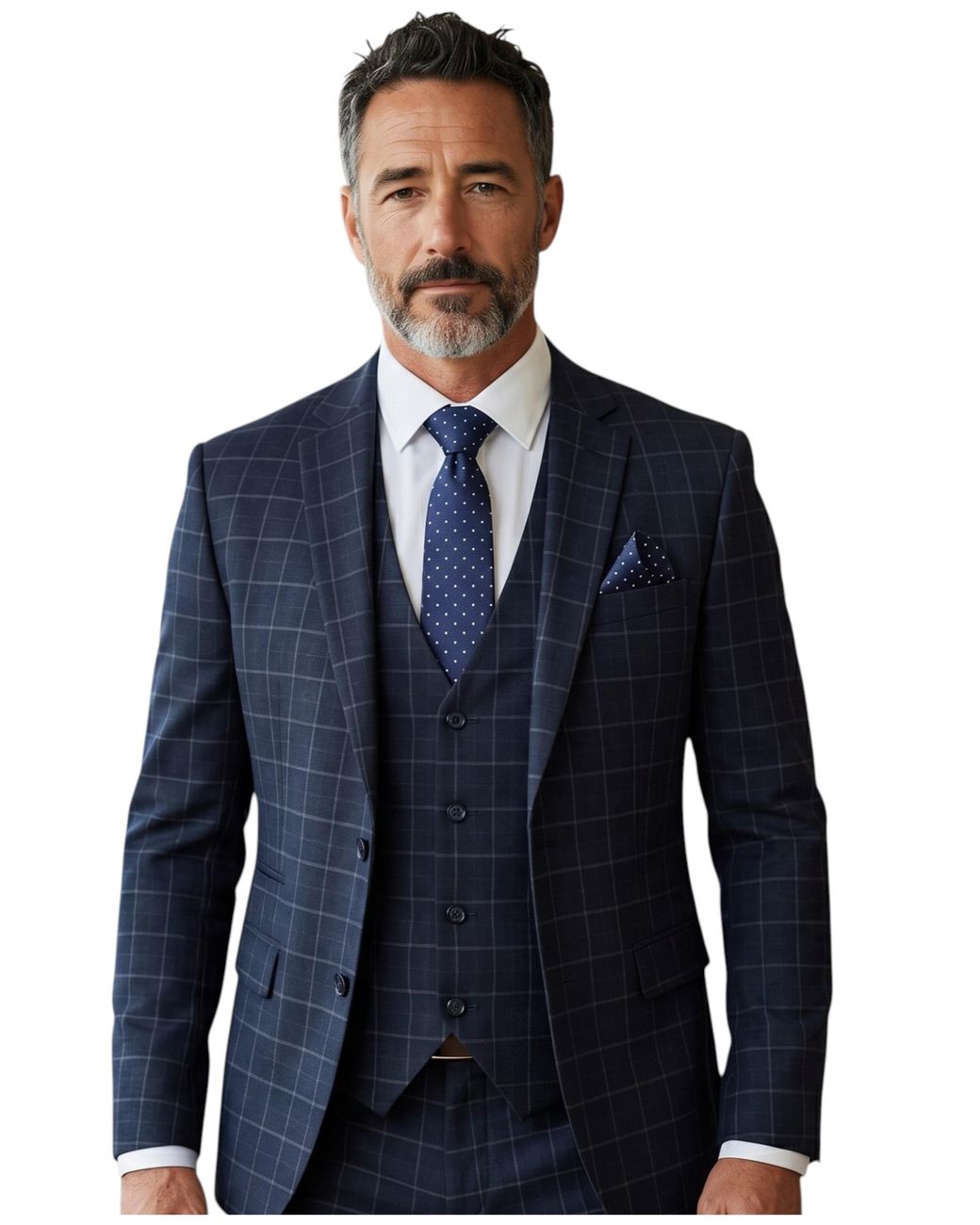 TruClothing Blue Navymens Checked 3 Piece Tailored Fit Formal Work Suit for men
