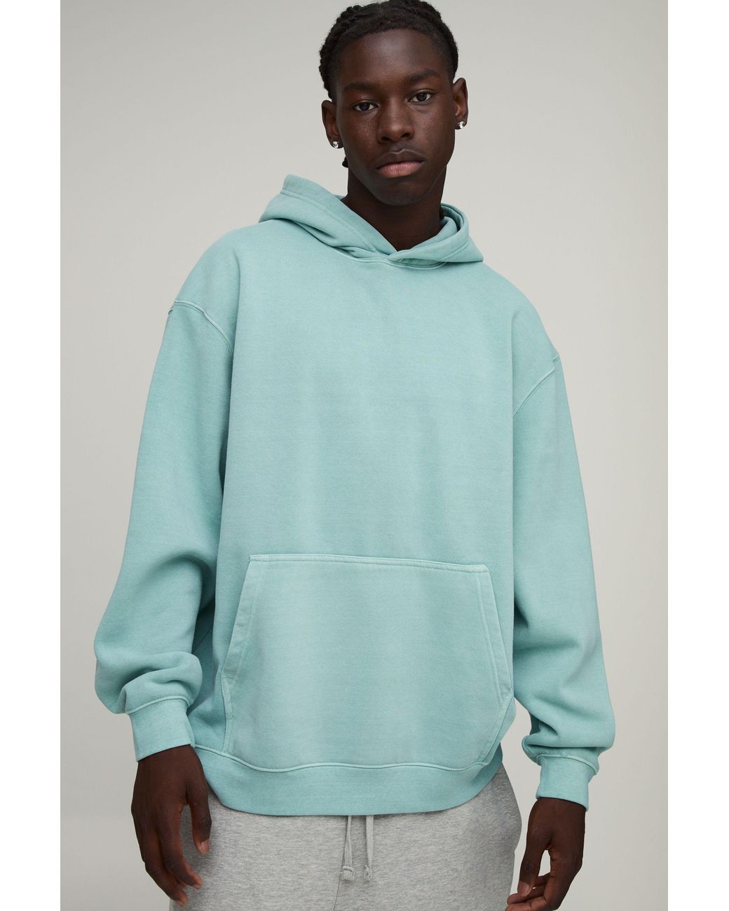 BoohooMAN Green Oversized Over The Head Washed Hoodie for men
