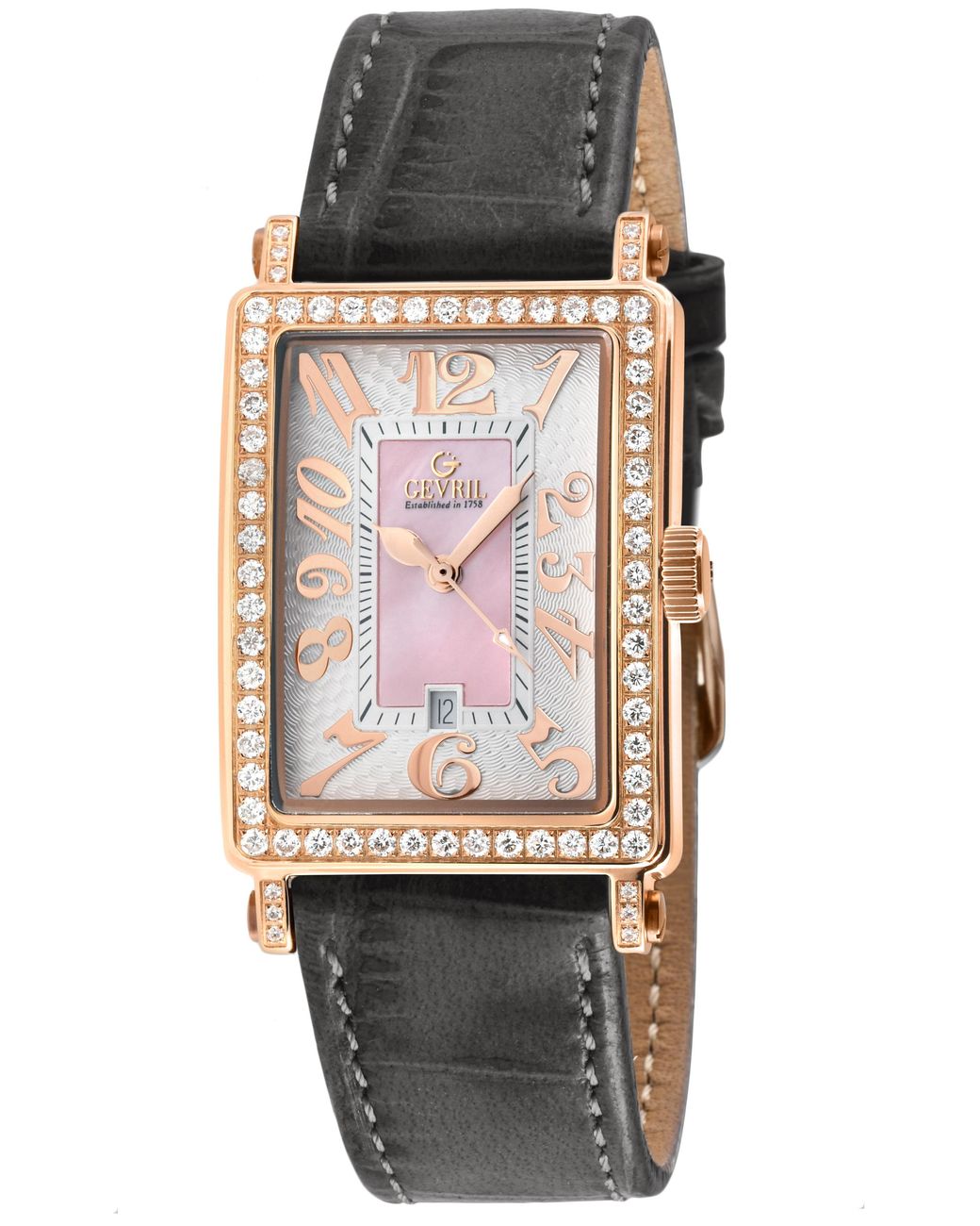Gevril Black Ave Of Americas Mini Swiss Quartz Diamond Case, Mop Dial Watch