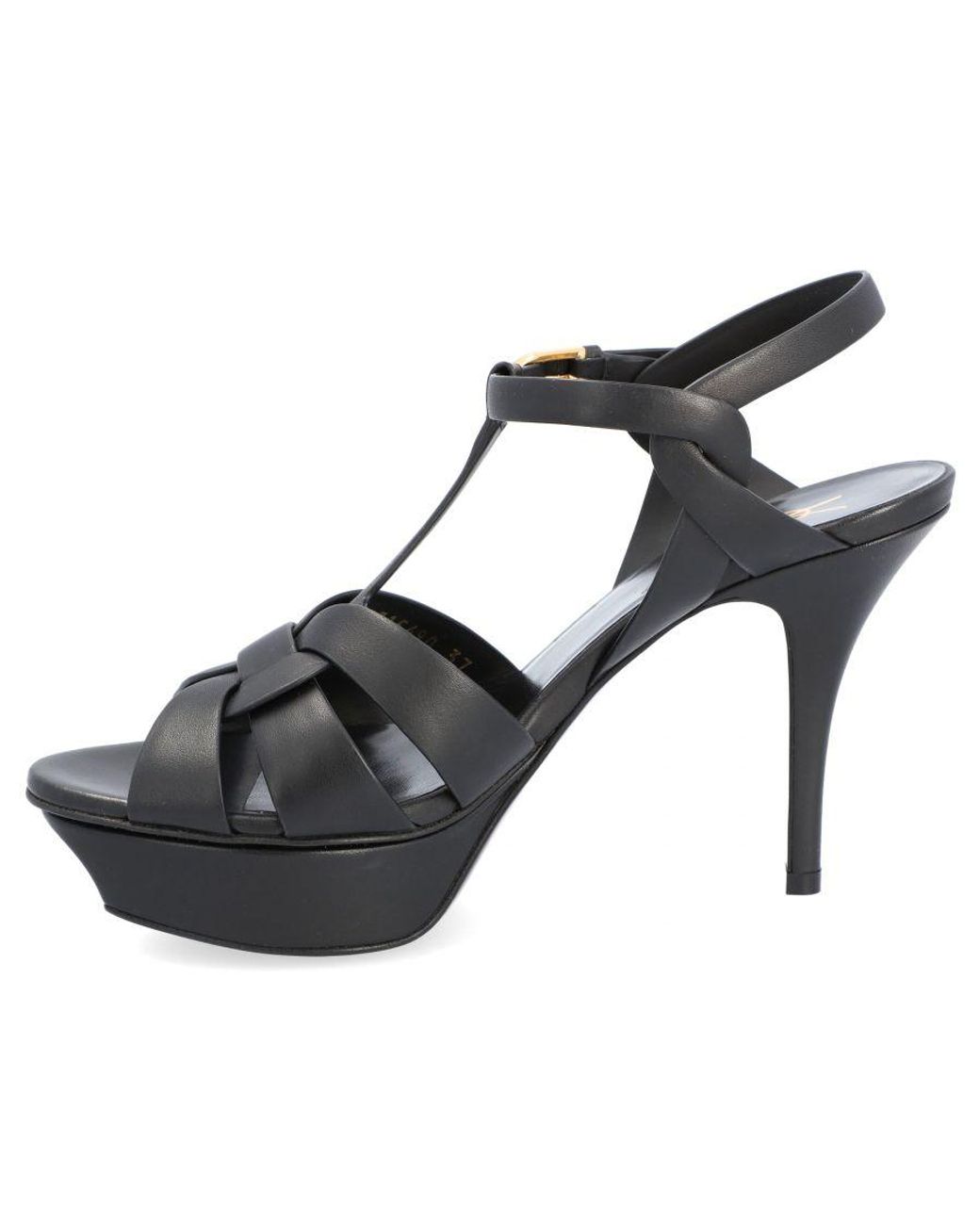 Saint Laurent Black Tribute Platform Sandals Calf Leather