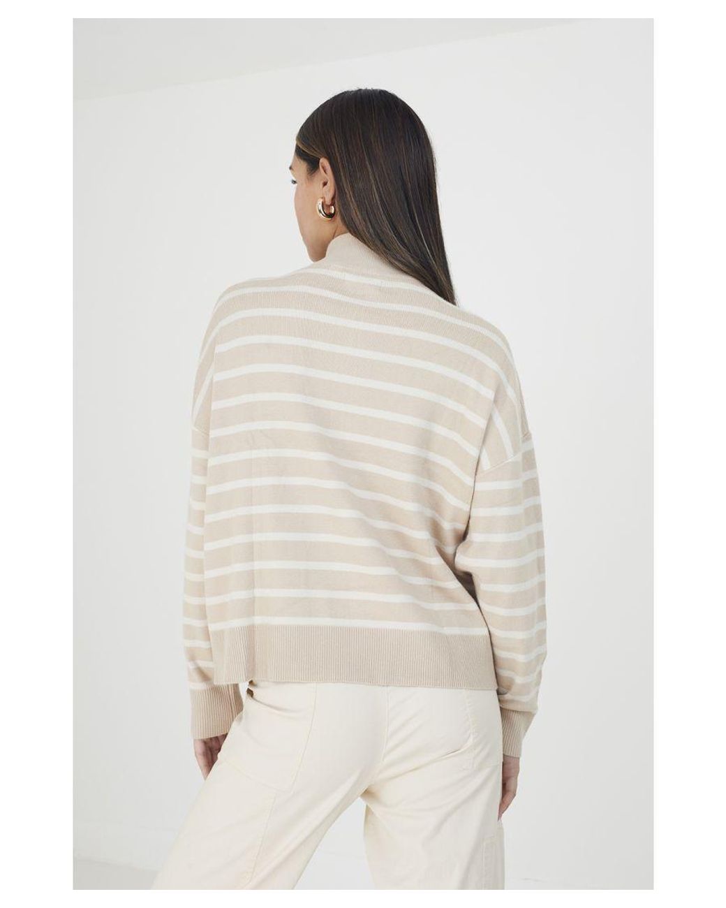 Brave Soul Natural 'Jottie' Striped 1/2 Zip Knitted Jumper