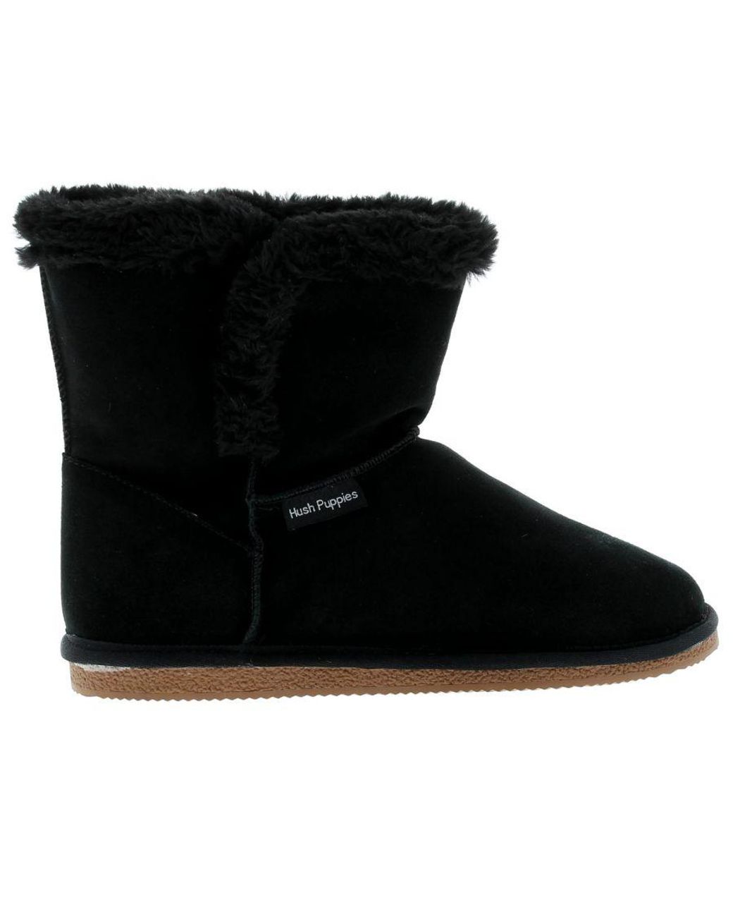 Hush Puppies Black Boots Ankle Ashleigh Leather Slip On Suede