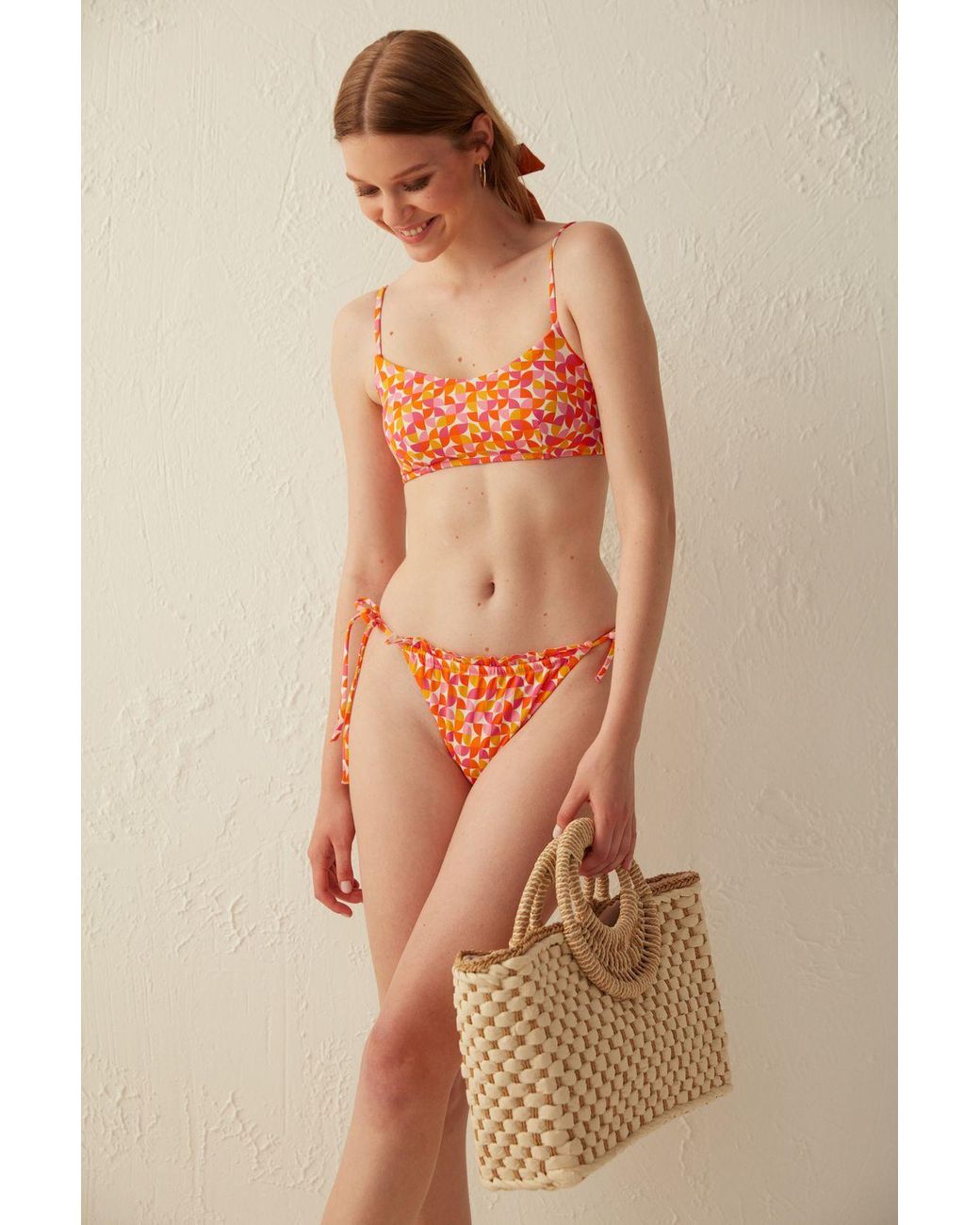 Penti Multicolor High-Waist Geometric Tie-Side Bikini Bottoms