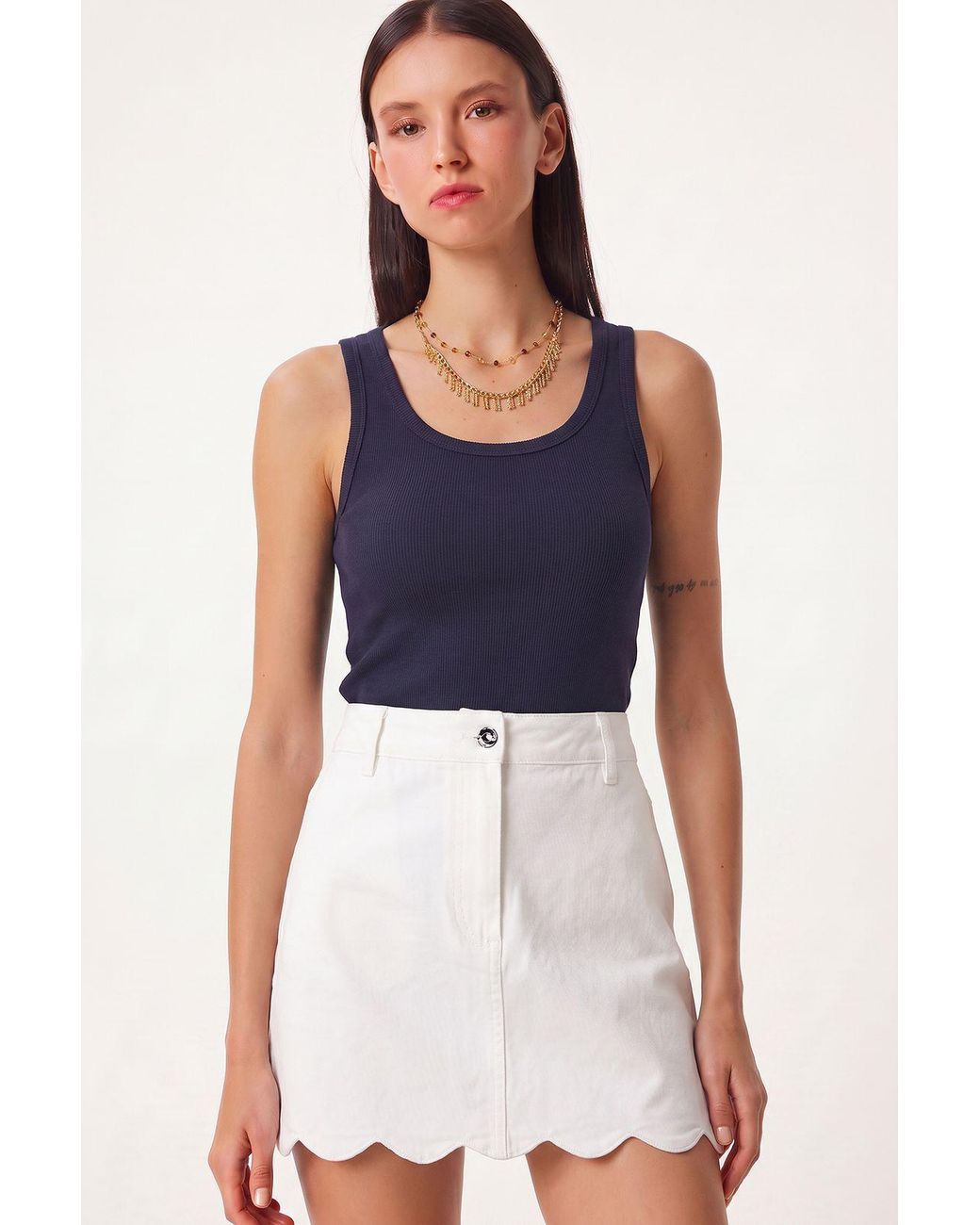 Happiness İstanbul Blue Fitted U Collar Knitted 2- Pack Tank Top