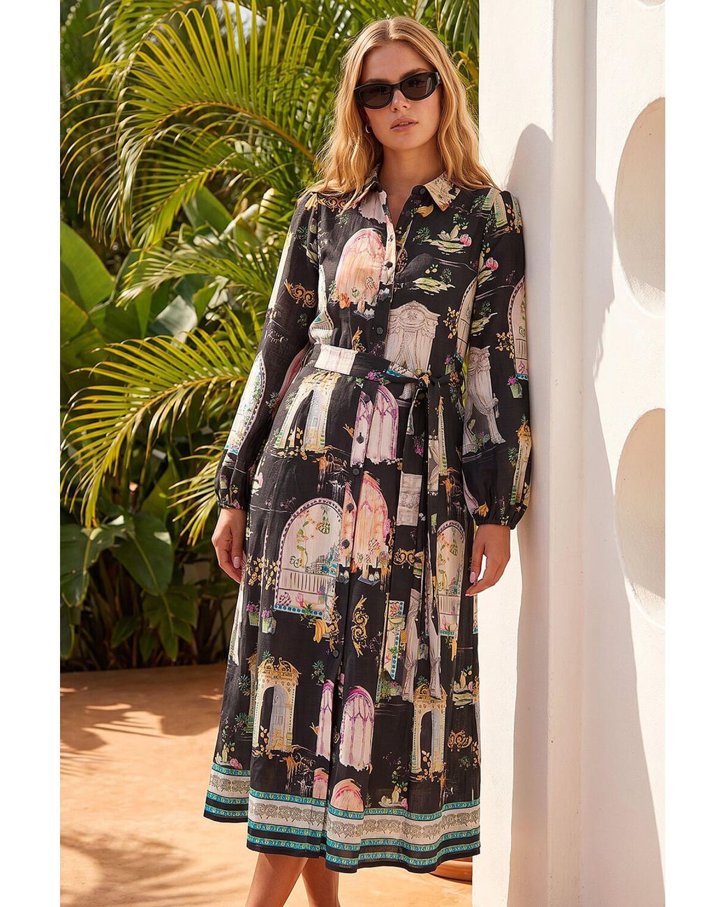 Roman Black Garden Border Shirt Dress
