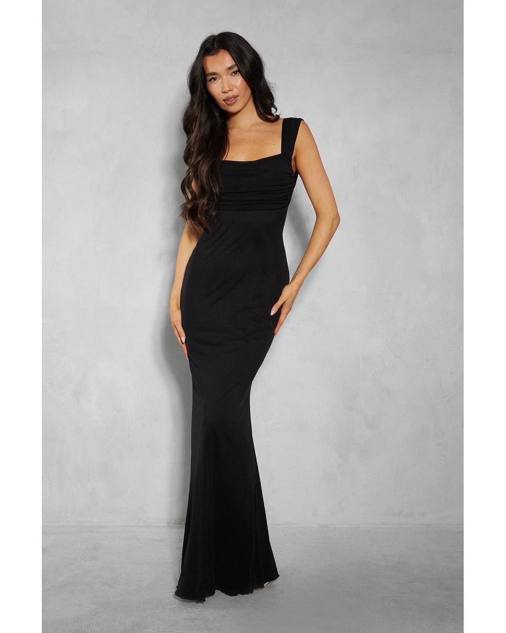 MissPap Mesh Ruched Bust Lace Up Back Fishtail Maxi Dress in Black | Lyst UK