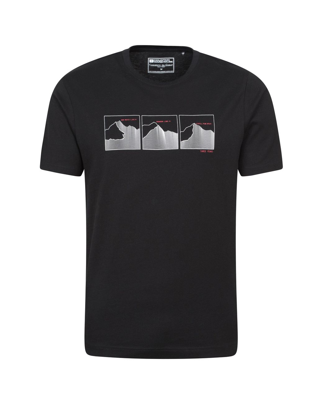 Mountain Warehouse Black '3 Peaks' Printed Tee Cotton Breathable Casual T-Shirt for men