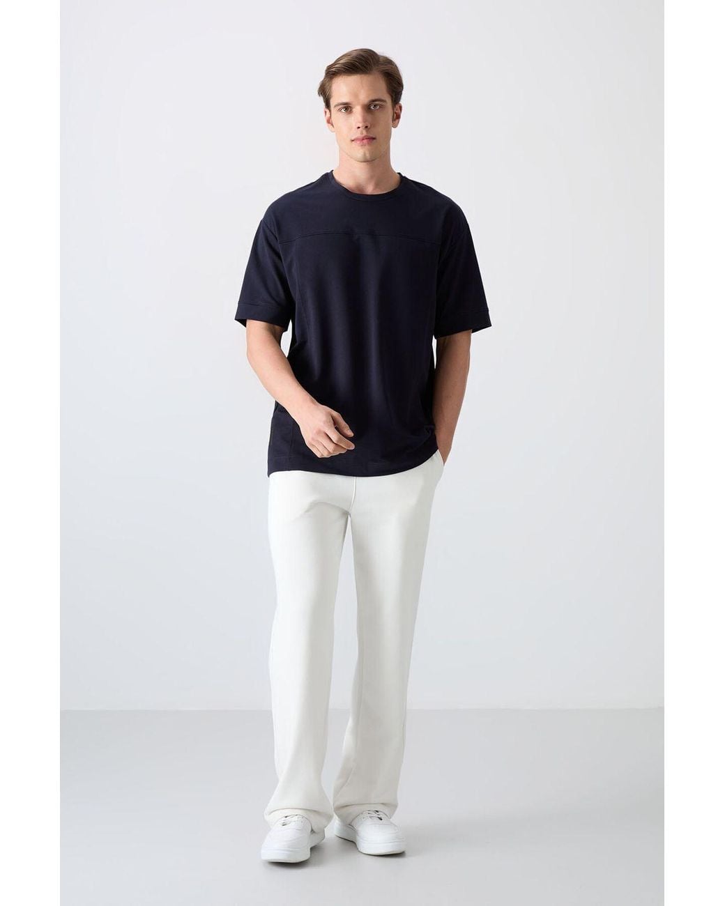 TOMMY LIFE Blue Oversized Crew Neck T-Shirt for men