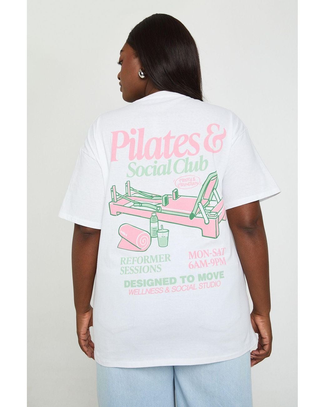 Boohoo White Plus Pilates Social Club T-Shirt