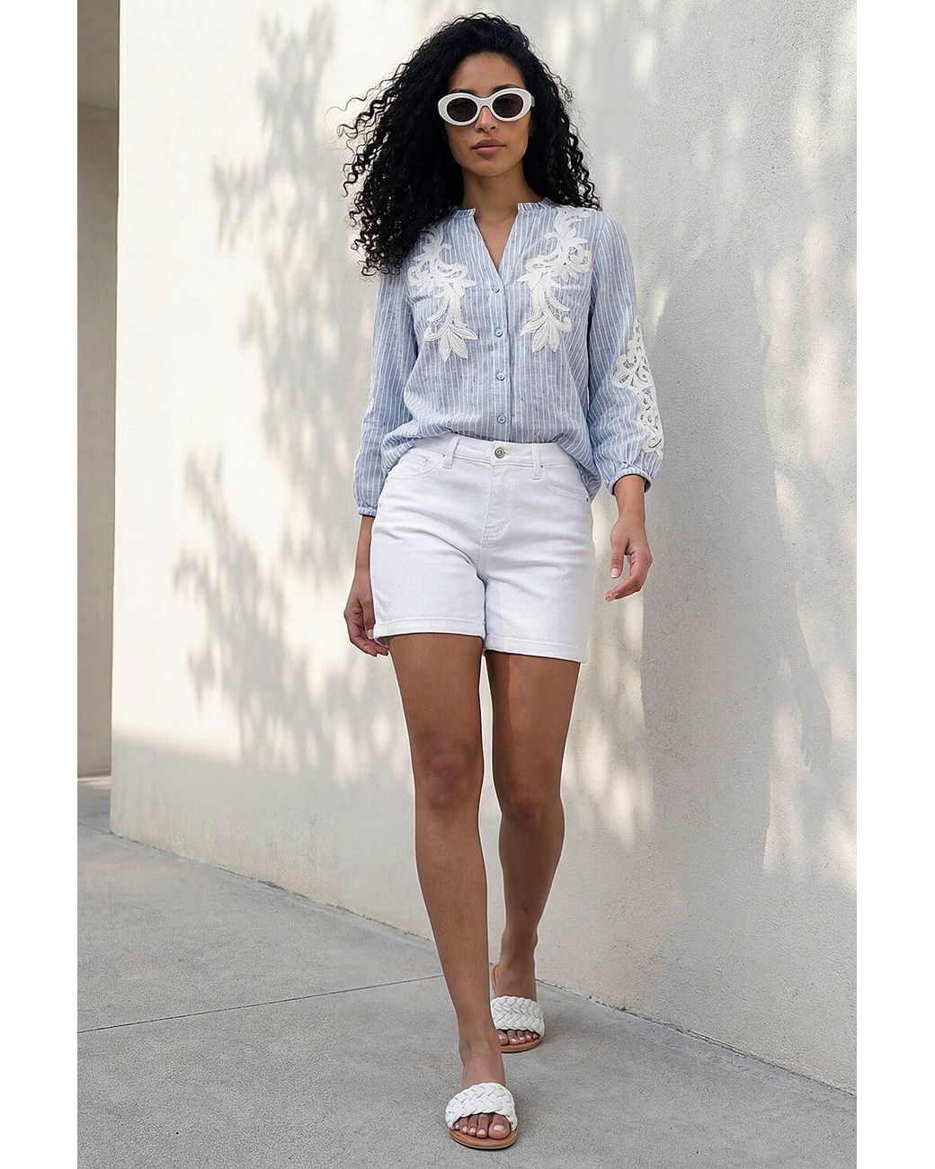 Roman Blue Lace Applique Stripe Shirt