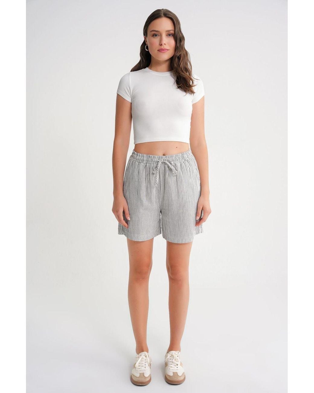 MixRay Blue High-Waisted Striped Wide Leg Shorts