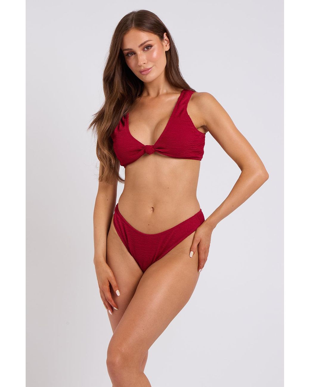 Urban Bliss Dark Textured Knot Front Bikini Top