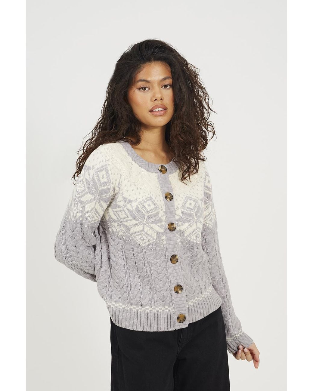 Brave Soul White Snowflake Fairisle Christmas Cardigan