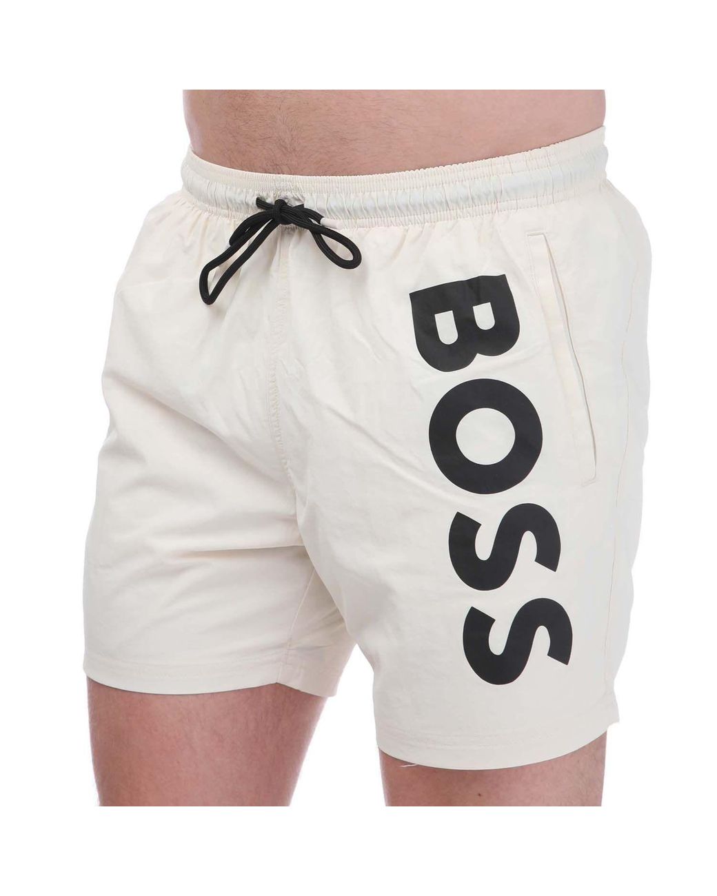 Boss Gray Vertical Logo Quick Dry Swim Shorts for men