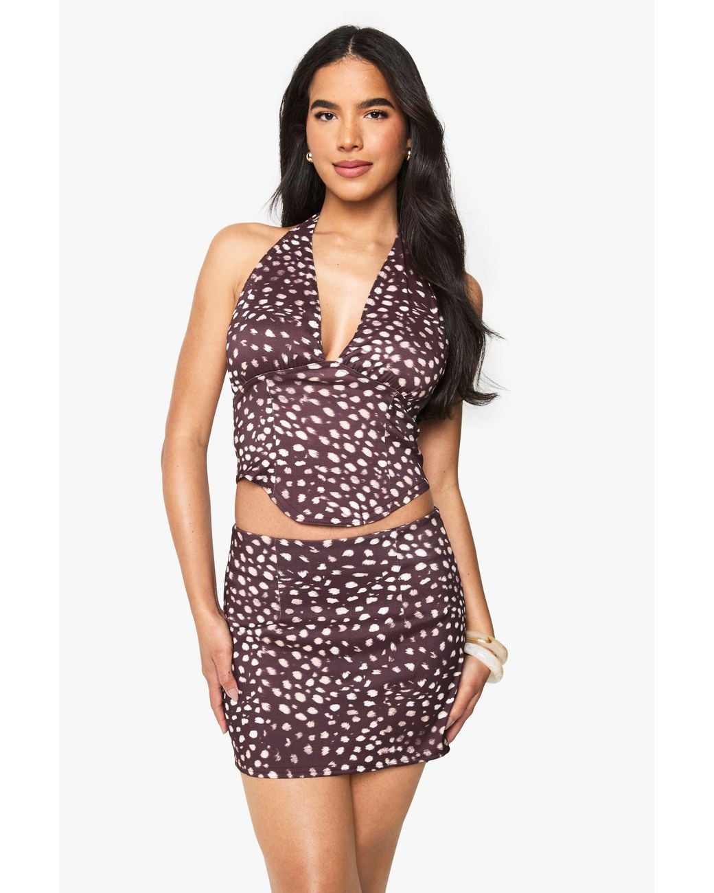 Boohoo Brown Bengaline Deer Print Halterneck Top