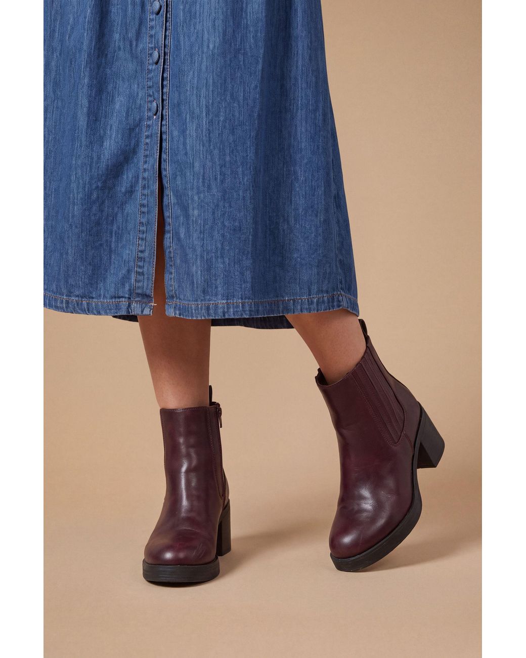 Faith Blue Lauren Faux Leather High Block Heel Ankle Boots