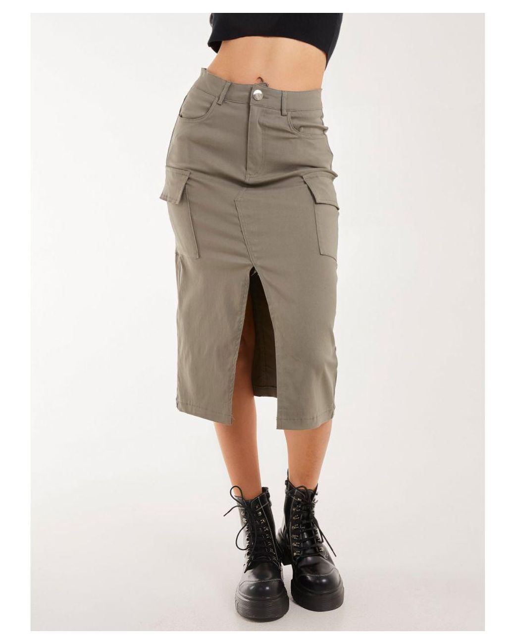 Pink Vanilla Natural Utility Cargo Midi Slit Skirt