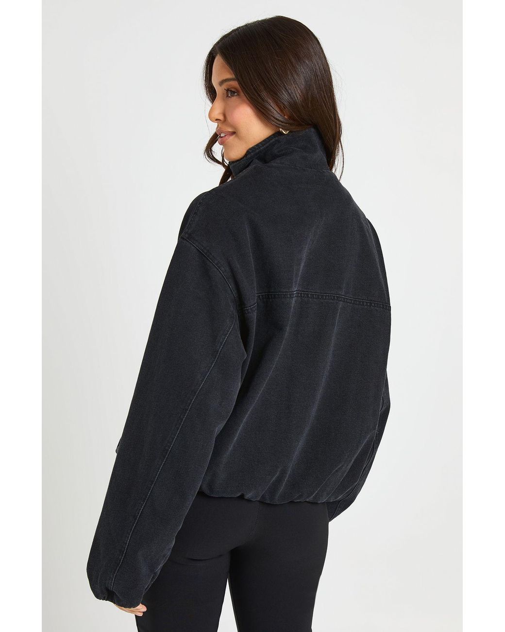 Boohoo Black Funnel Neck Denim Bomber Jacket