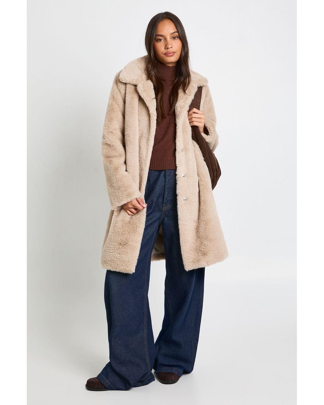 Boohoo Blue Faux Fur Collared Midaxi Jacket