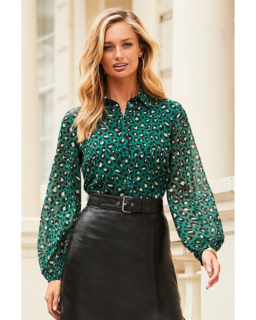 Sosandar Green Leopard Print Shirt
