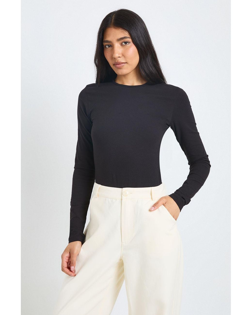 Boohoo Blue Tall Basic Long Sleeve Crew Neck Bodysuit